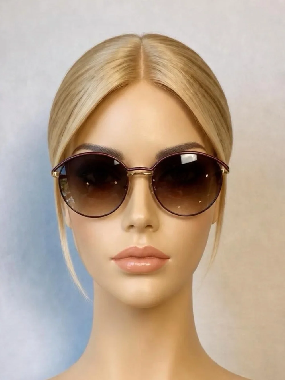 Balmain Gold Metal Sunglasses,Purple Accents, round, w/case, 55-19-143